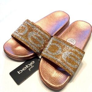 Bebe Silver Rhinestones Women's Franya Slide Sandal